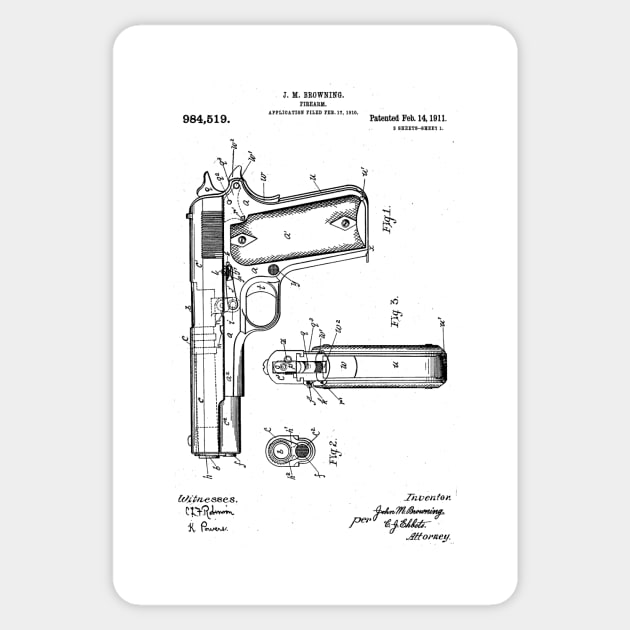 1911 Pistol Patent (black) Sticker by Big Term Designs